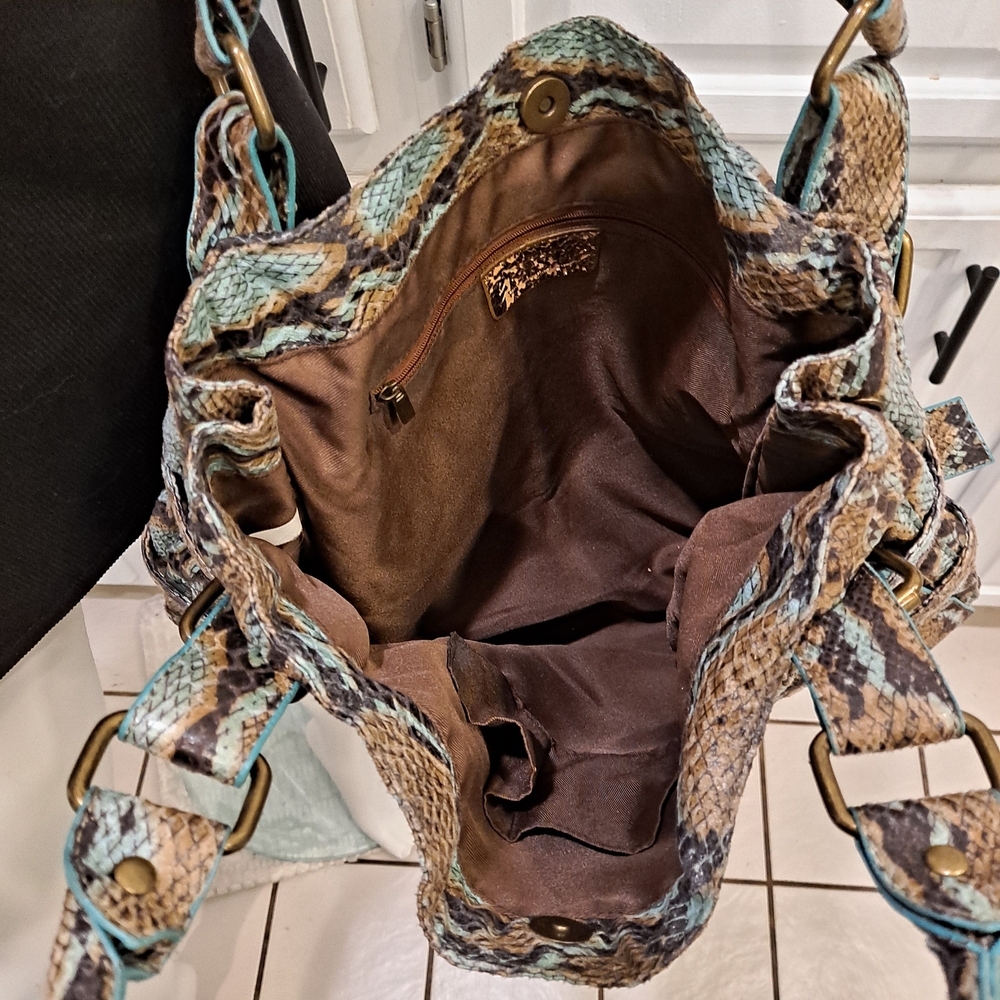 Ebisu Elegant Python Teal Brown Print Shoulder Ba… - image 4